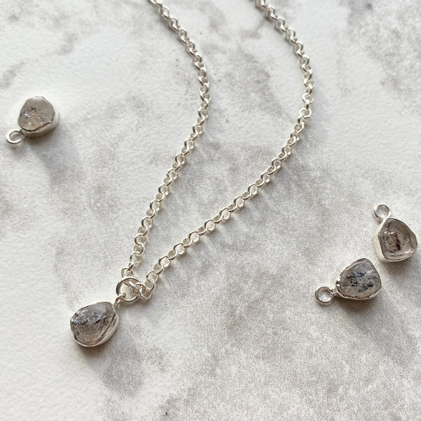 Herkimer Diamond Carved Belcher Chain Necklace | Strength (Sterling Silver)