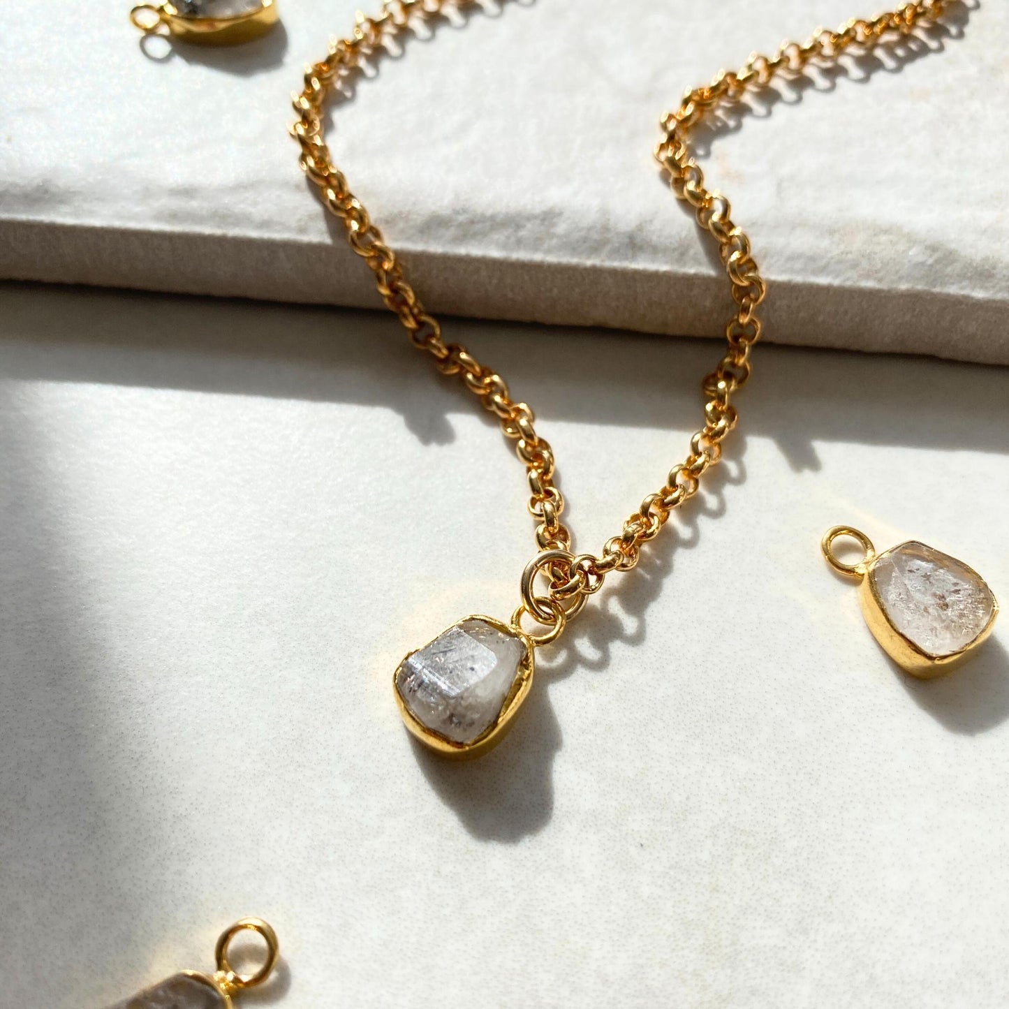 Herkimer Diamond Carved Belcher Chain Necklace | Strength (Gold Plated)