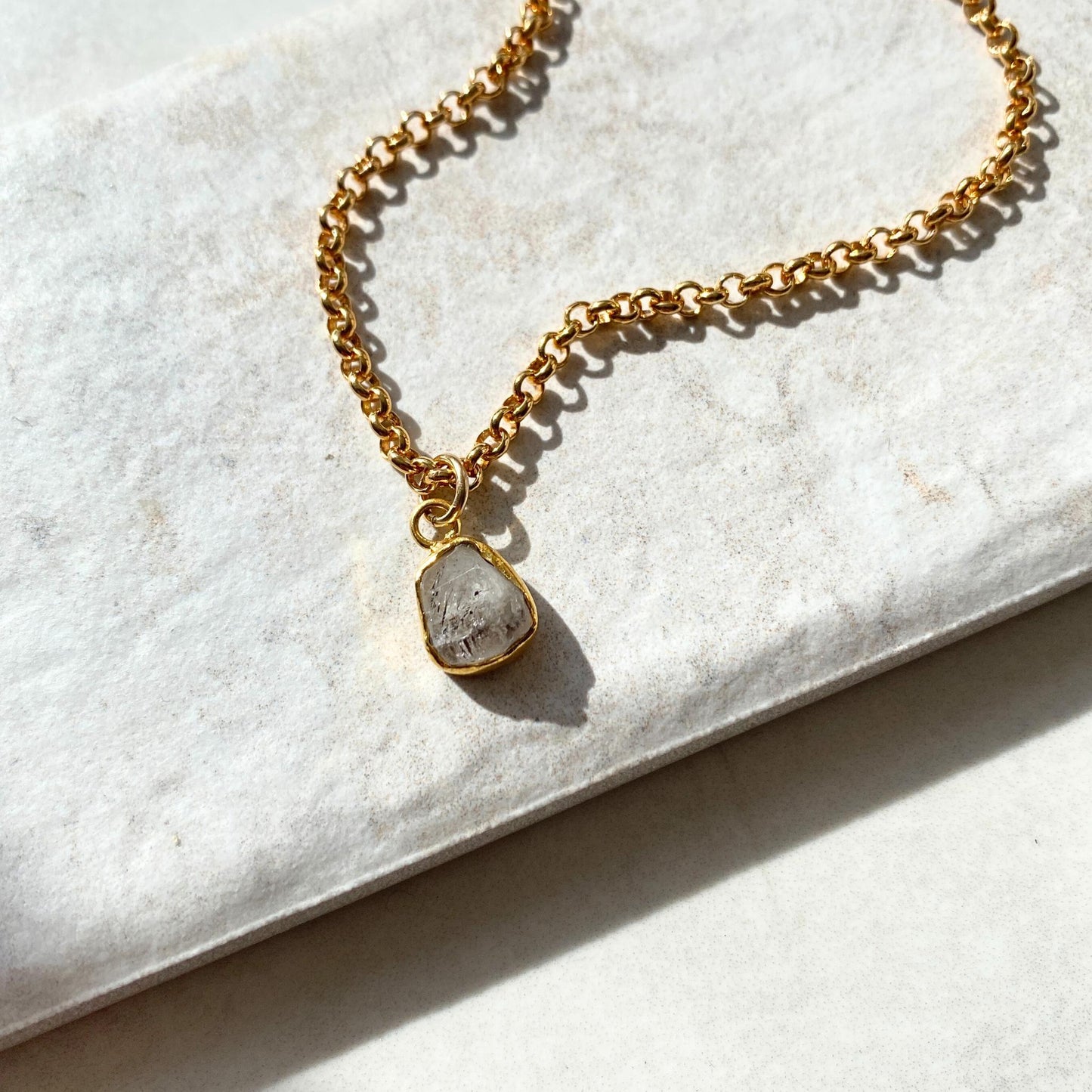 Herkimer Diamond Carved Belcher Chain Necklace | Strength (Gold Plated)
