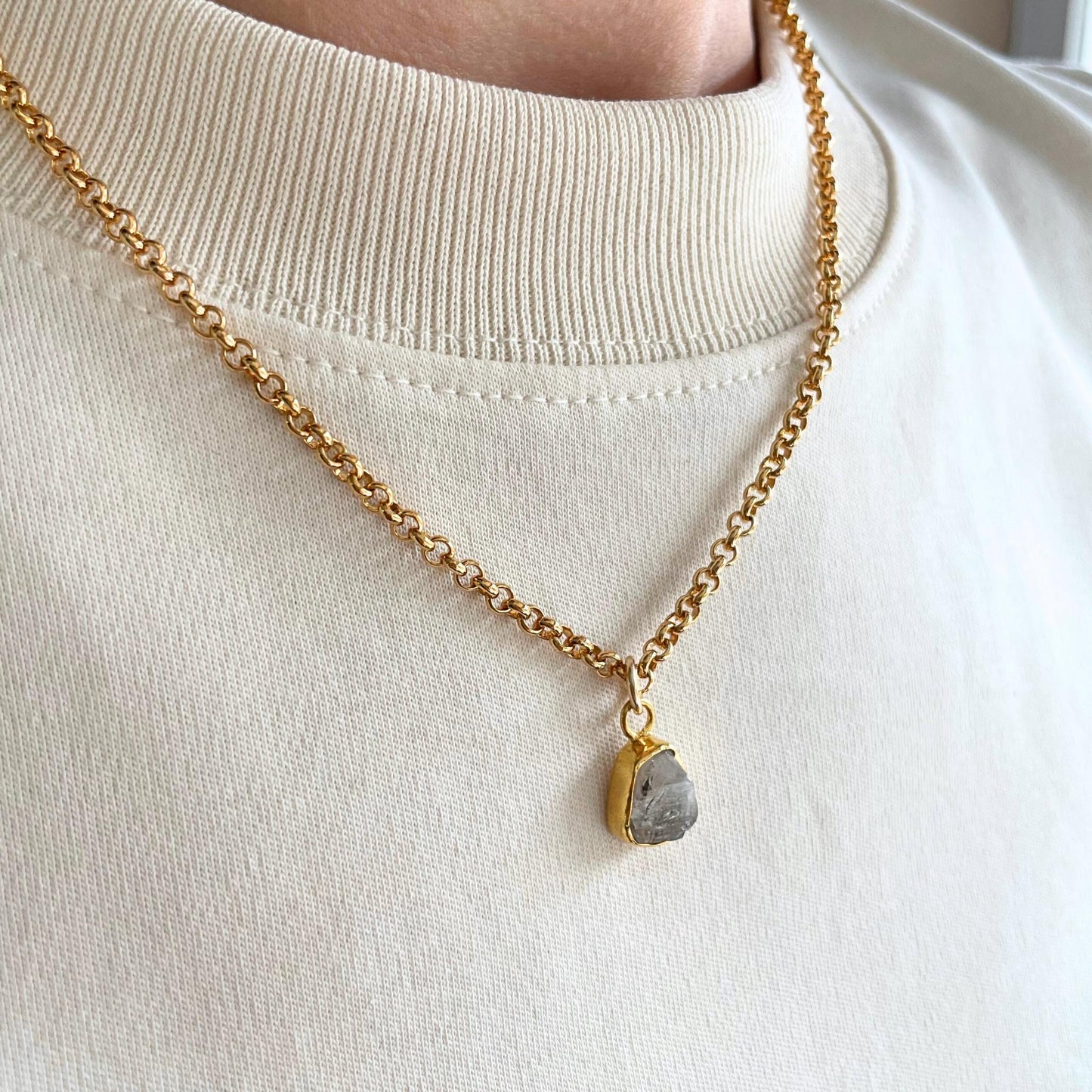 Herkimer Diamond Carved Belcher Chain Necklace | Strength (Gold Plated)
