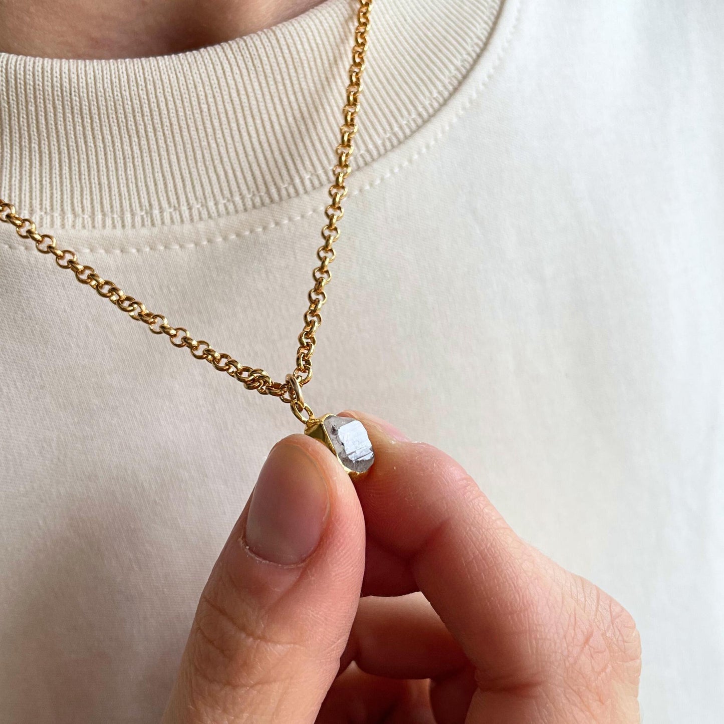 Herkimer Diamond Carved Belcher Chain Necklace | Strength (Gold Plated)