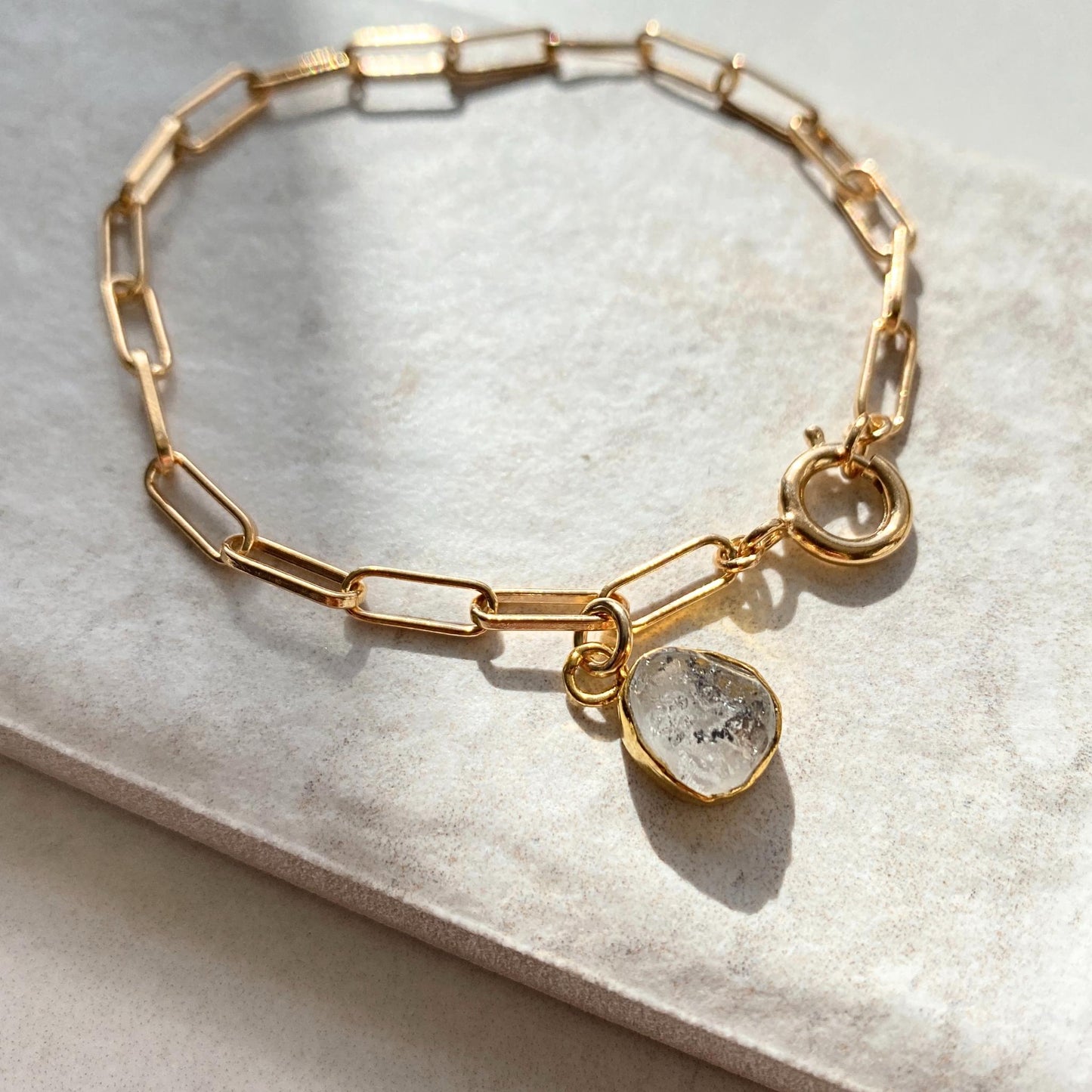Herkimer Diamond Carved Chunky Chain Bracelet | Strength (Gold Plated)