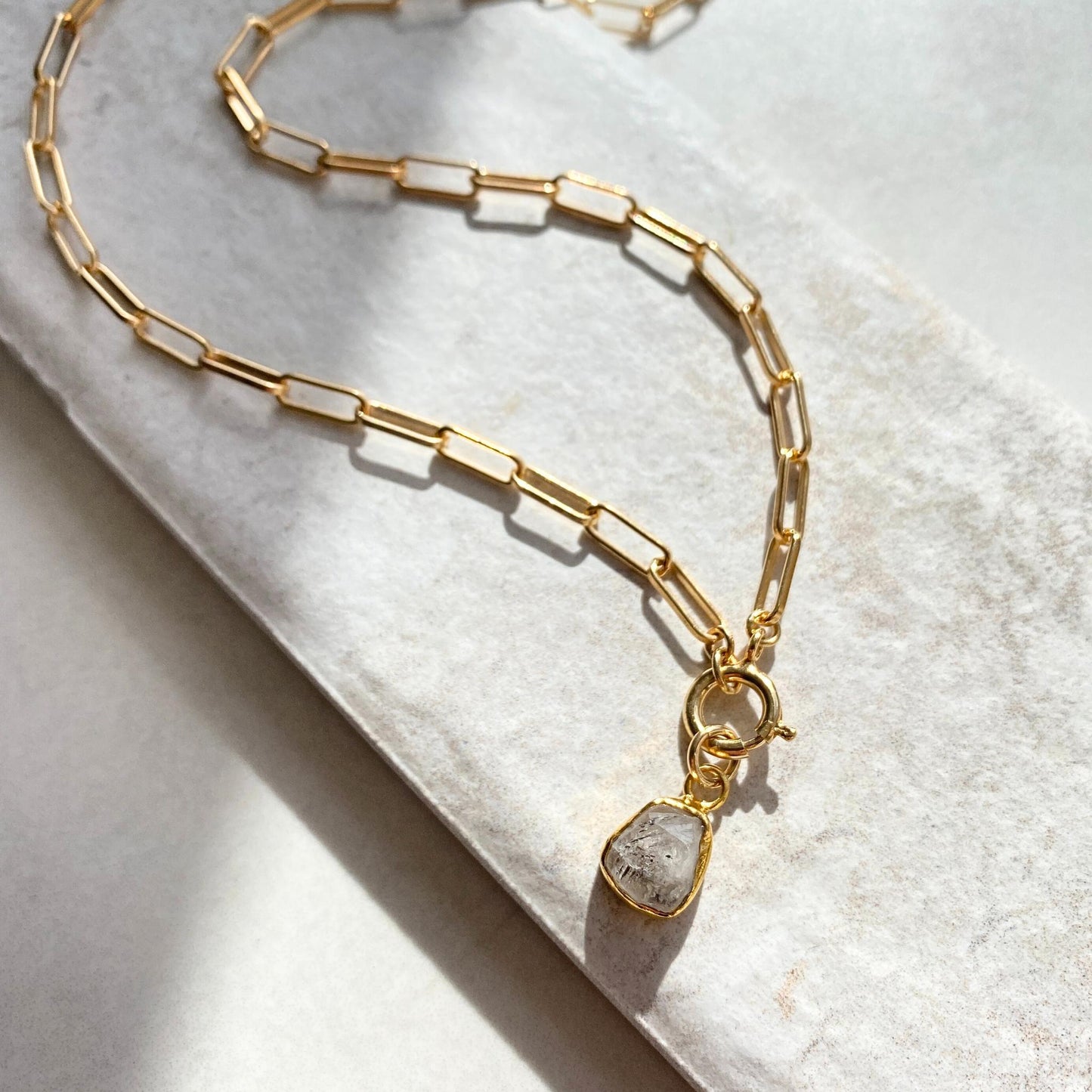 Herkimer Diamond Carved Chunky Chain Necklace | Strength (Gold Plated)