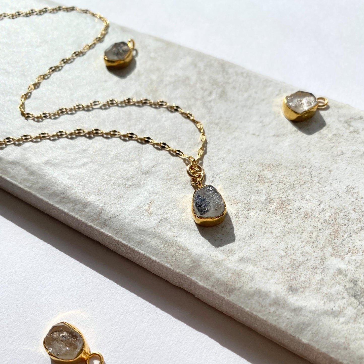 Herkimer Diamond Carved Vintage Chain Necklace | Strength (Gold Plated)