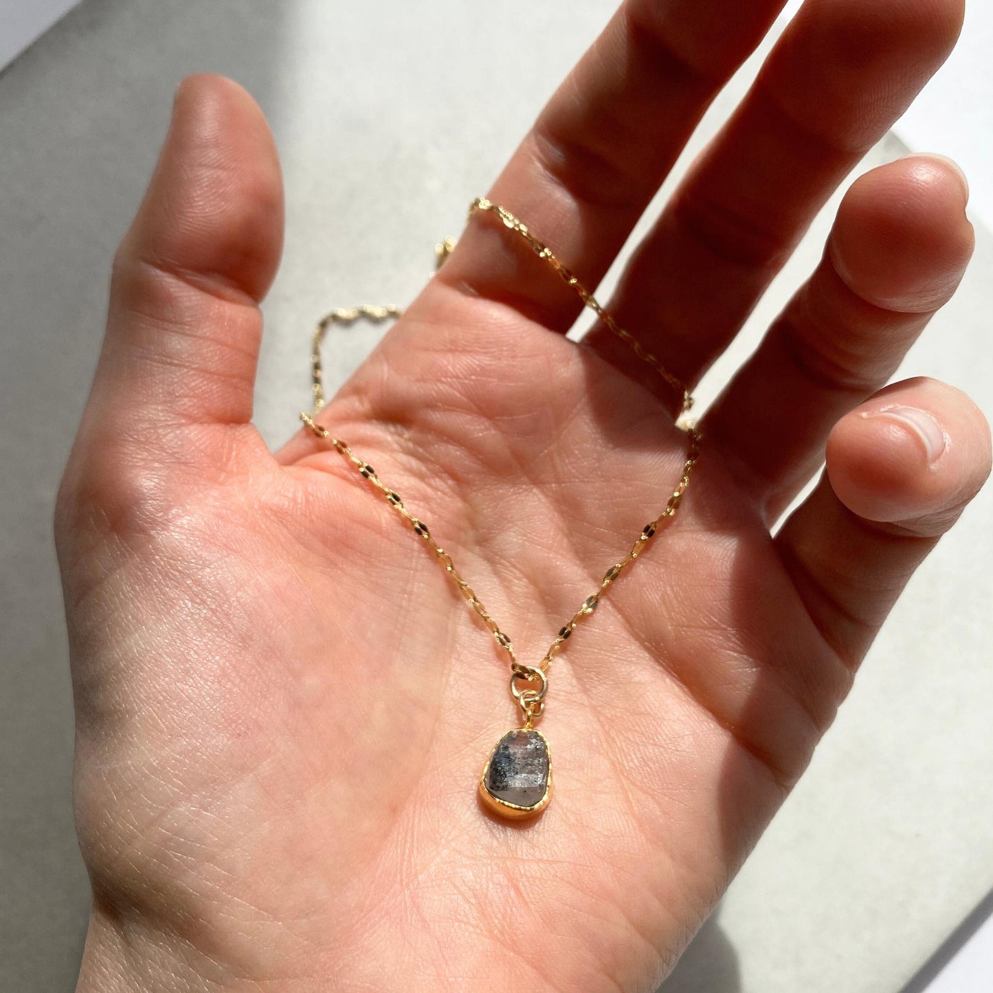 Herkimer Diamond Carved Vintage Chain Necklace | Strength (Gold Plated)