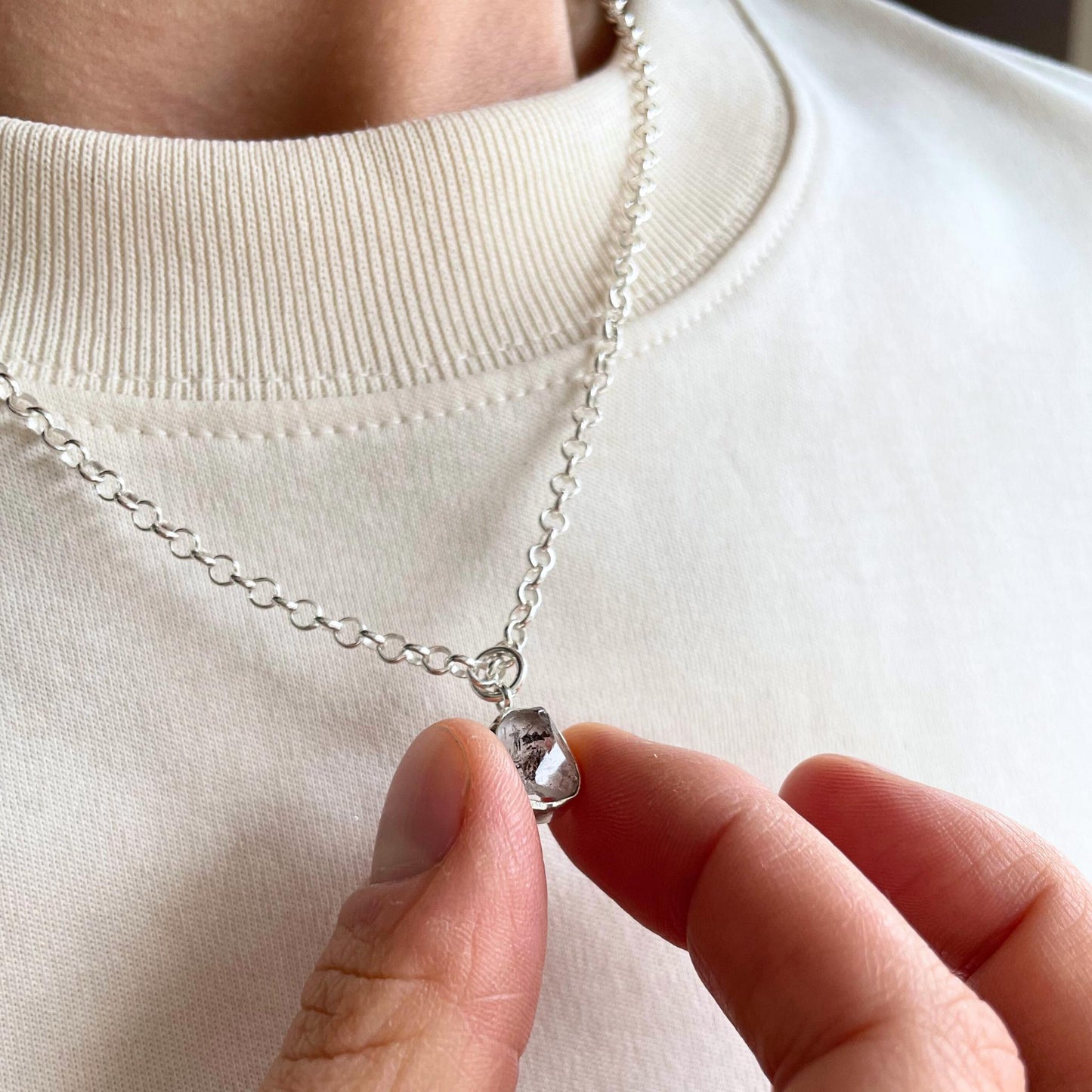 Herkimer Diamond Carved Belcher Chain Necklace | Strength (Sterling Silver)