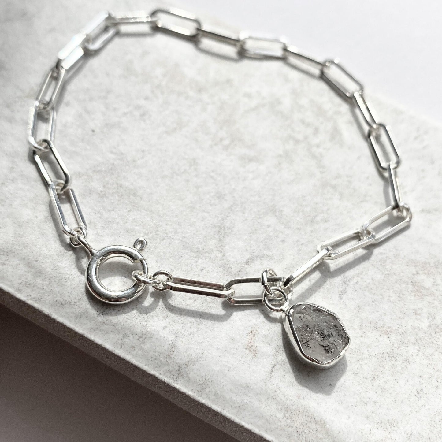 Herkimer Diamond Carved Chunky Chain Bracelet | Strength (Sterling Silver)