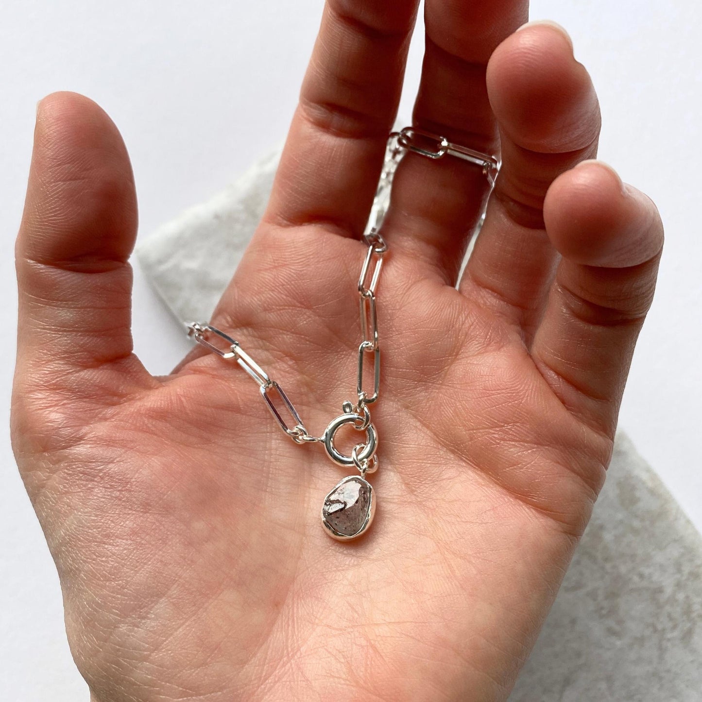 Herkimer Diamond Carved Chunky Chain Necklace | Strength (Sterling Silver)