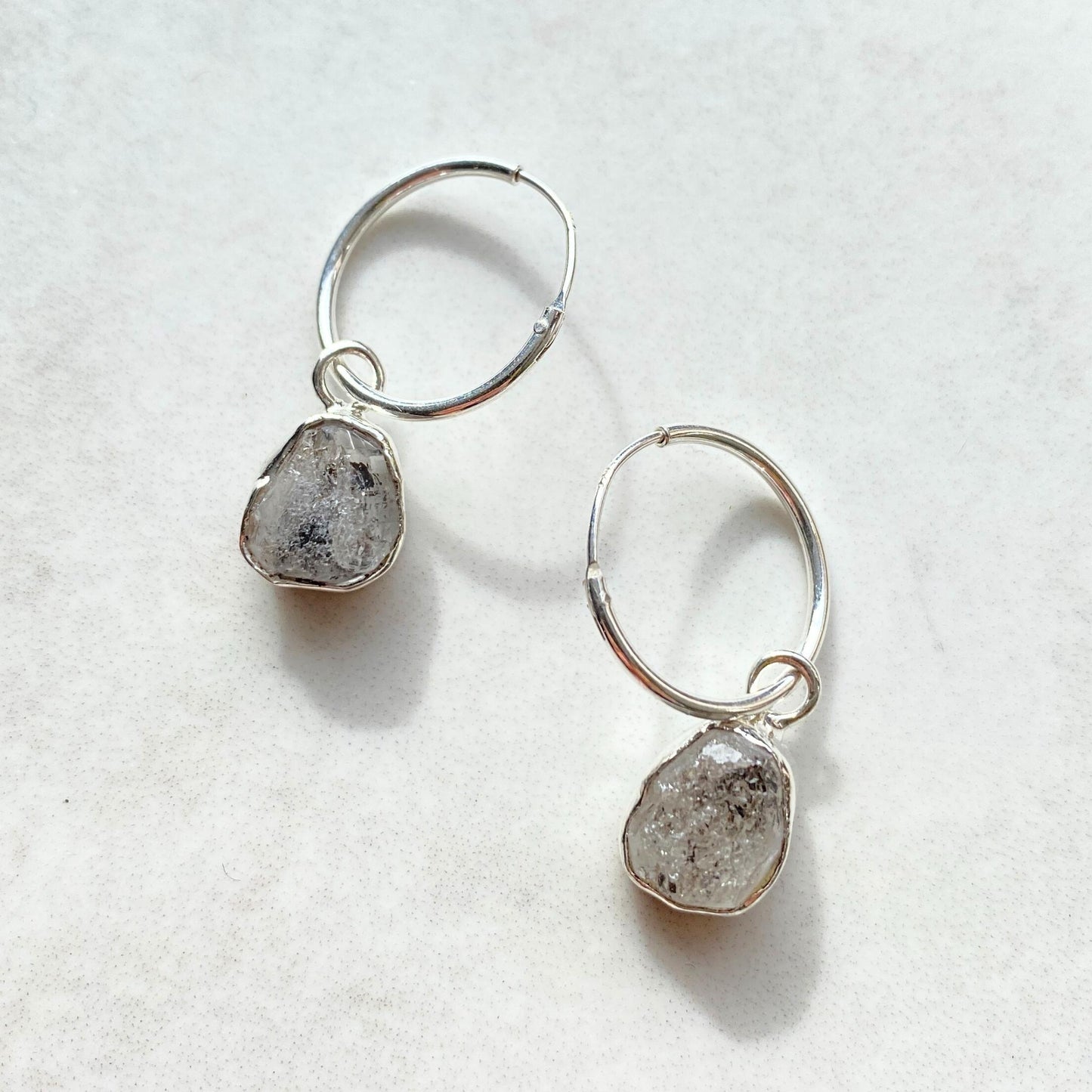 Herkimer Diamond Carved Hoop Earrings | Strength (Sterling Silver)