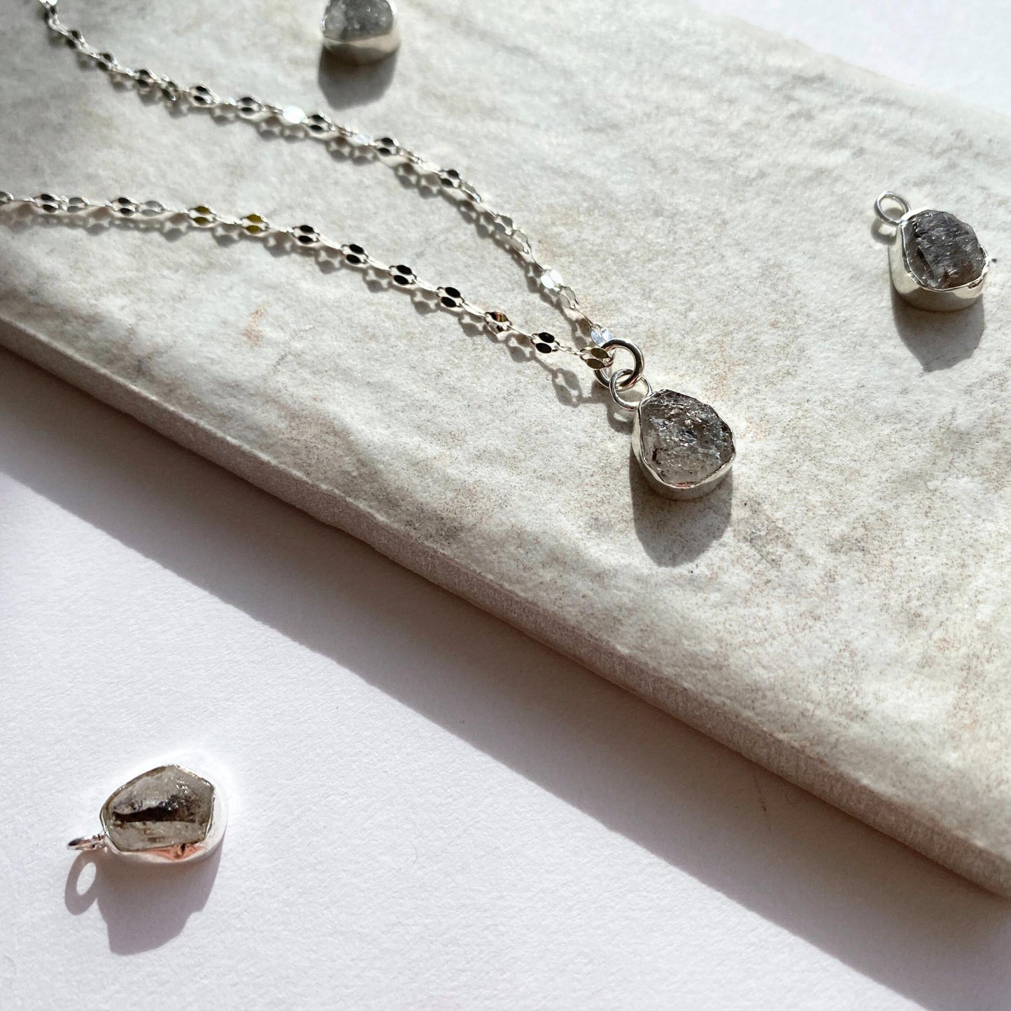 Herkimer Diamond Carved Vintage Chain Necklace | Strength (Sterling Silver)