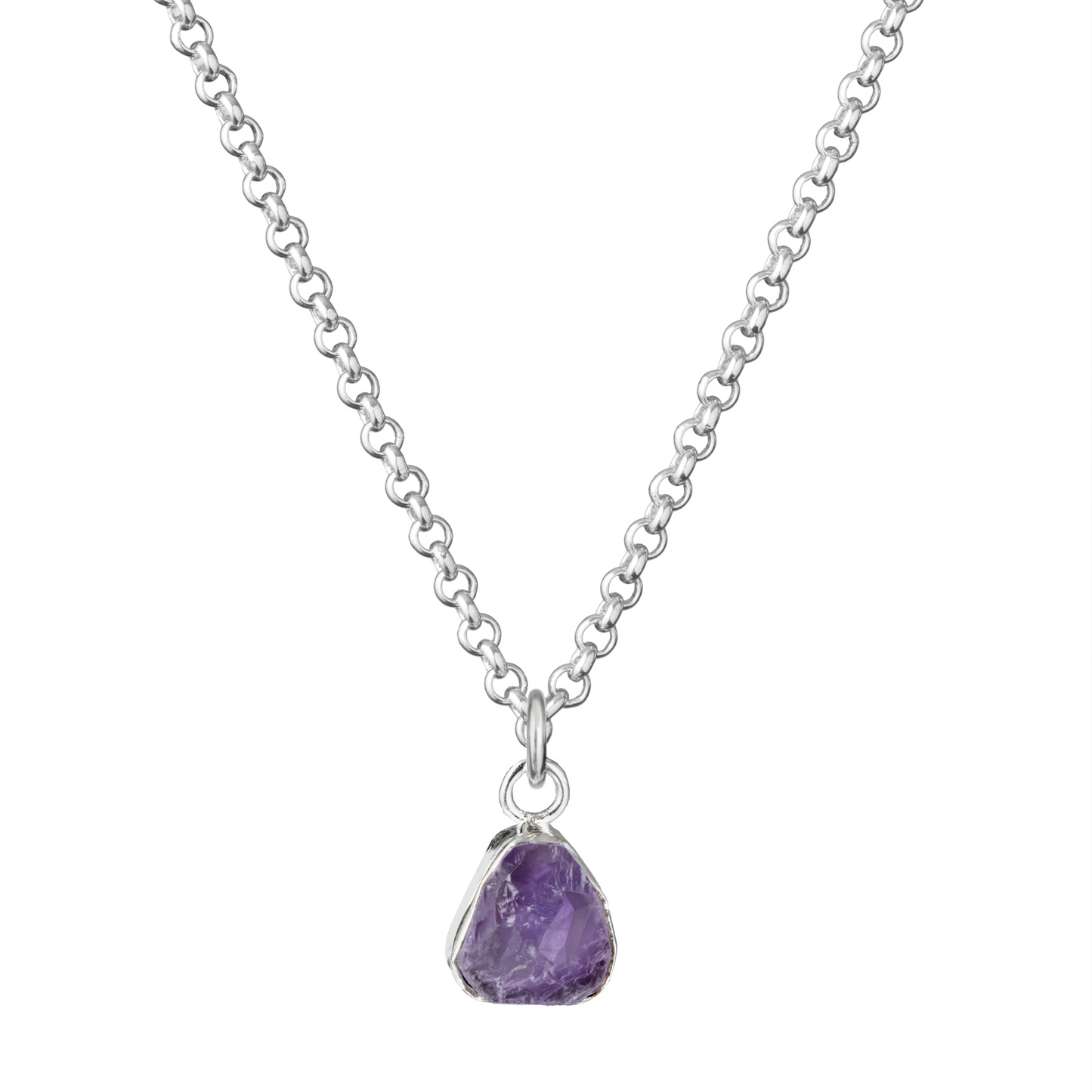 Amethyst Carved Belcher Chain Necklace | Calming (Sterling Silver)
