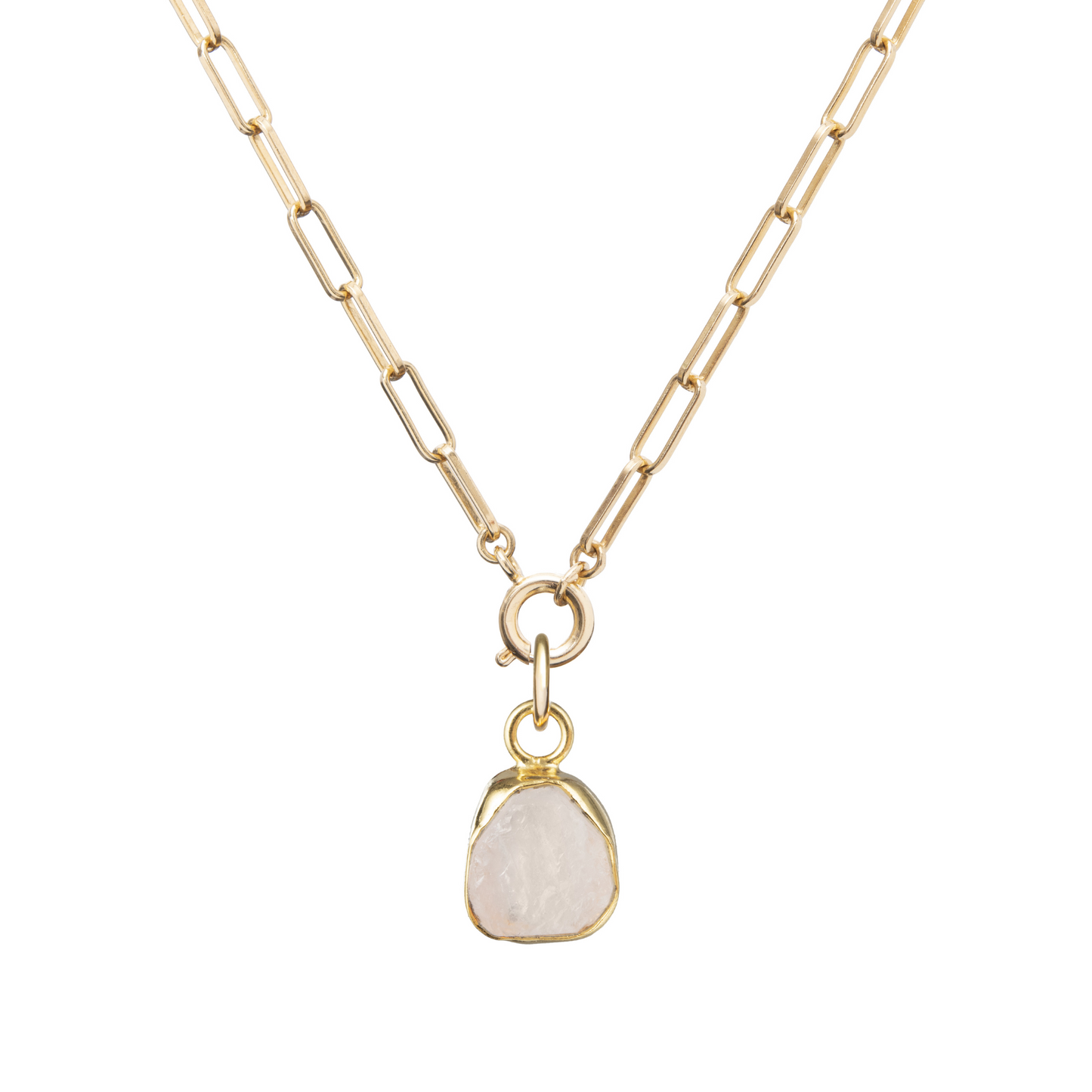Rose Quartz Carved Chunky Chain Necklace | Love (Gold Plated)