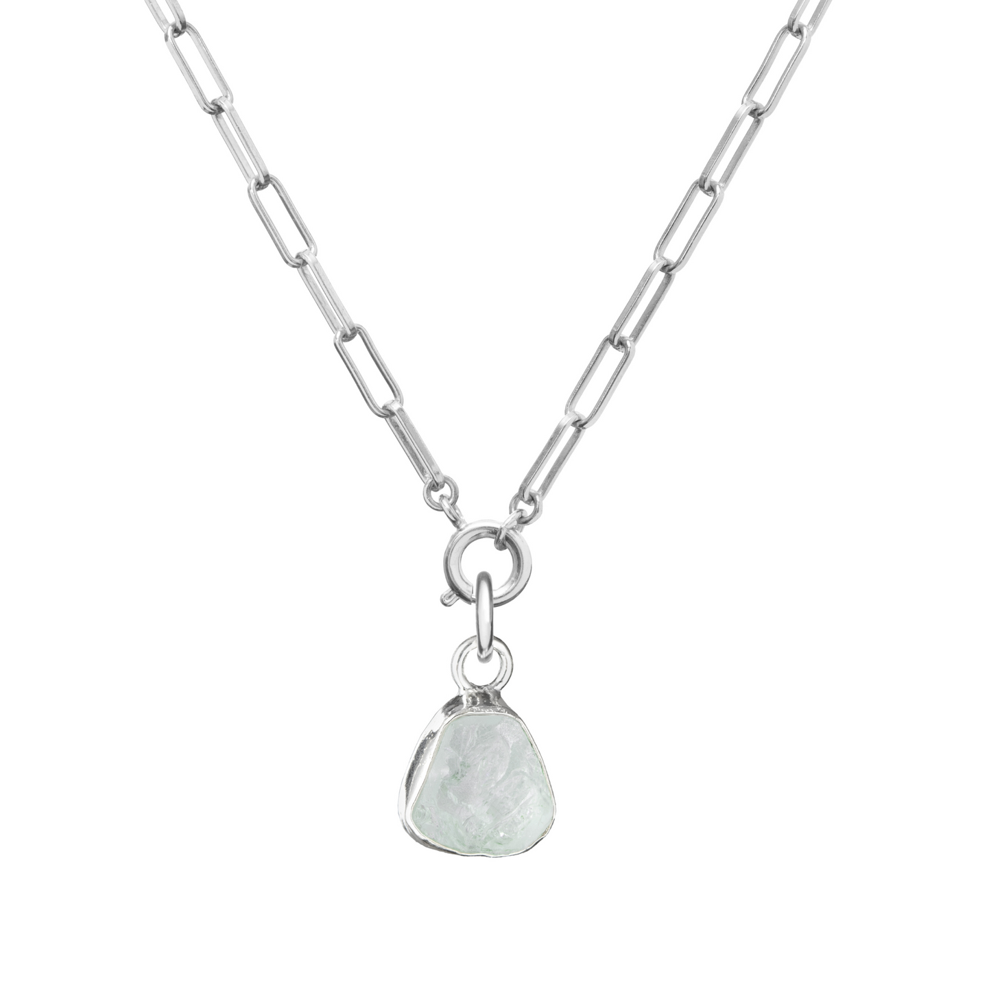 Aquamarine Carved Chunky Chain Necklace | Serenity (Sterling Silver)