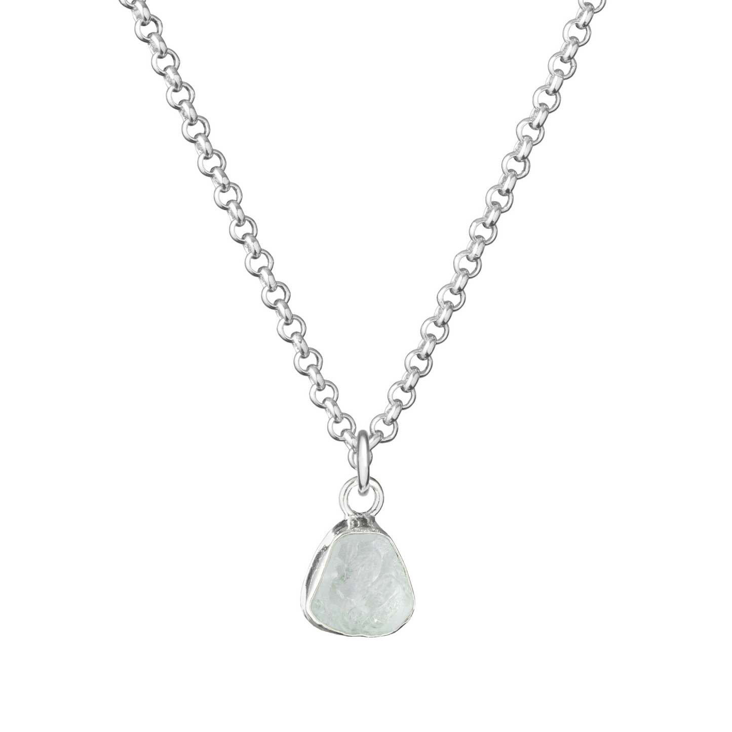 Aquamarine Carved Belcher Chain Necklace | Serenity (Sterling Silver)