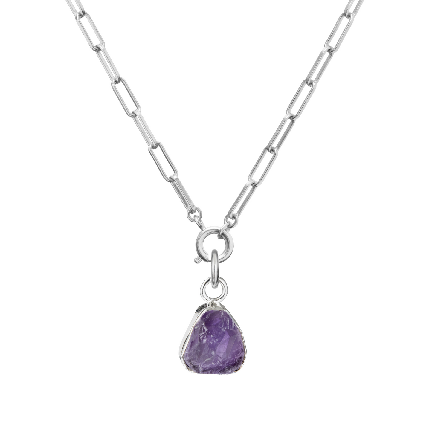 Amethyst Carved Chunky Chain Necklace | Calming (Sterling Silver)