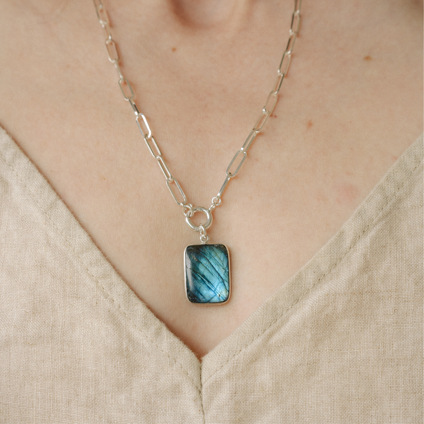 Labradorite Gem Slice Chunky Chain Necklace | Adventure (Silver)