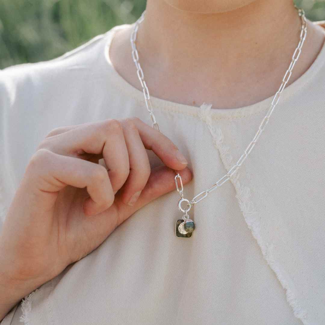 Labradorite Gem Slice Triple Chunky Chain Necklace | Adventure (Gold Plated or Silver)