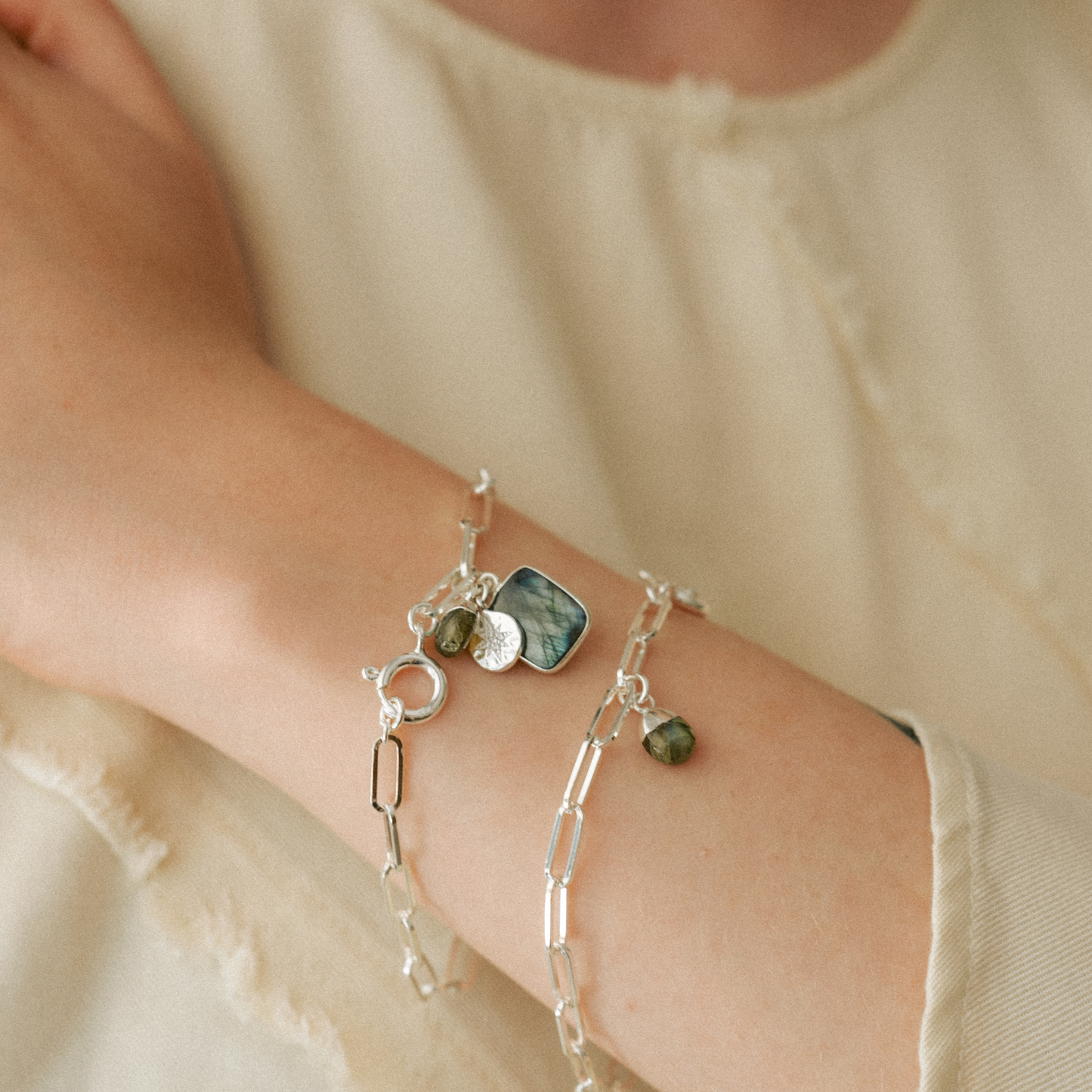 Labradorite Gem Slice Triple Chunky Chain Bracelet | Adventure (Gold Plated or Silver)