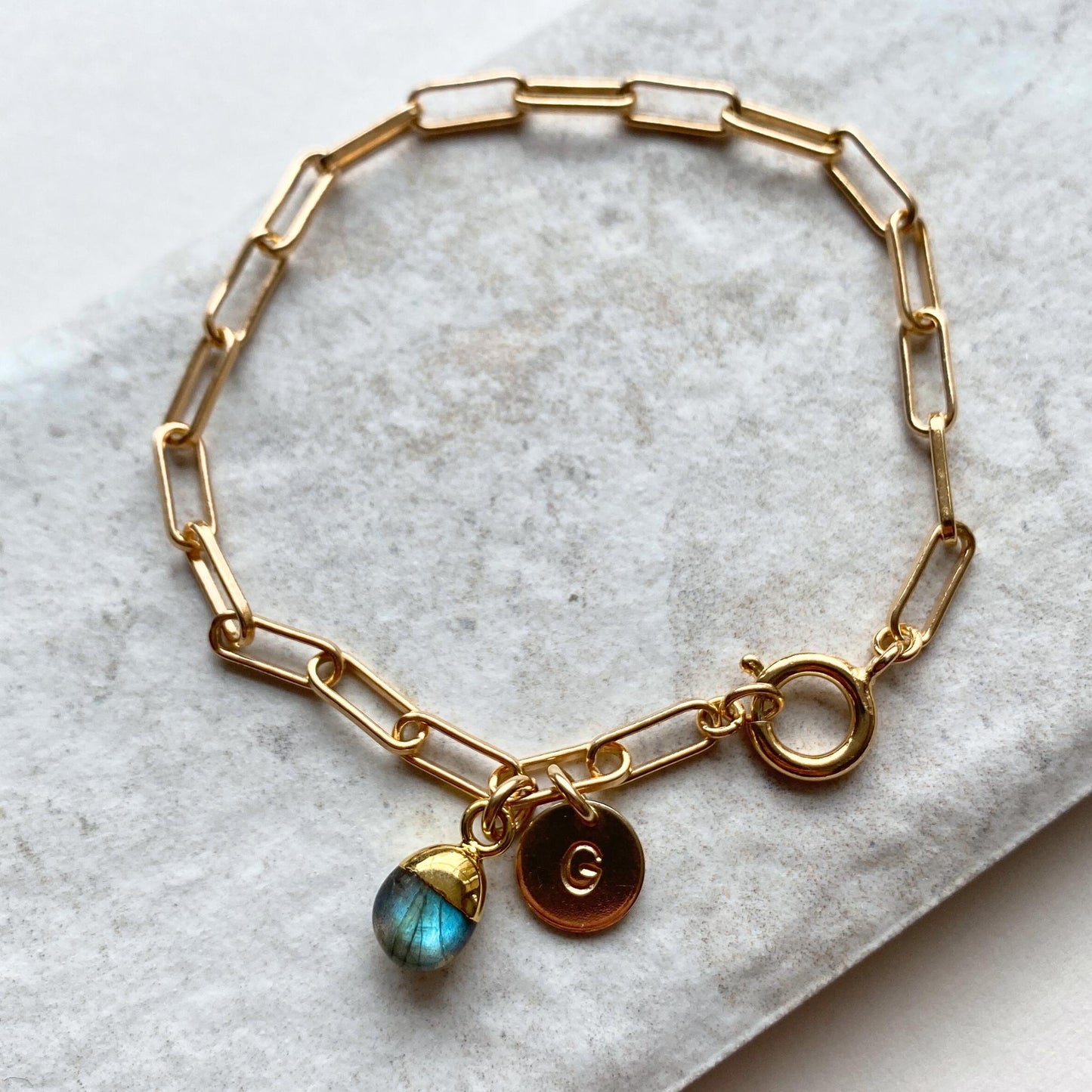 Labradorite Tiny Tumbled Chunky Chain Bracelet | Adventure (Gold Plated)