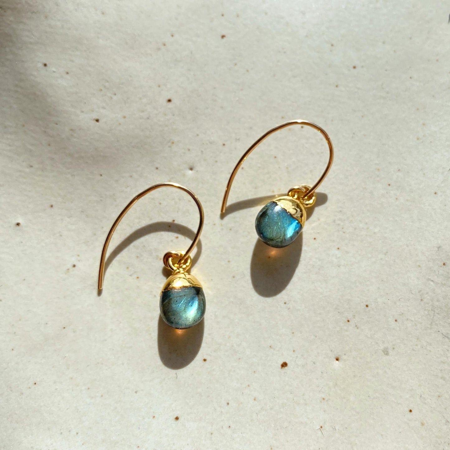 Labradorite Tiny Tumbled Ear Wire Earrings | Adventure (Gold Fill)