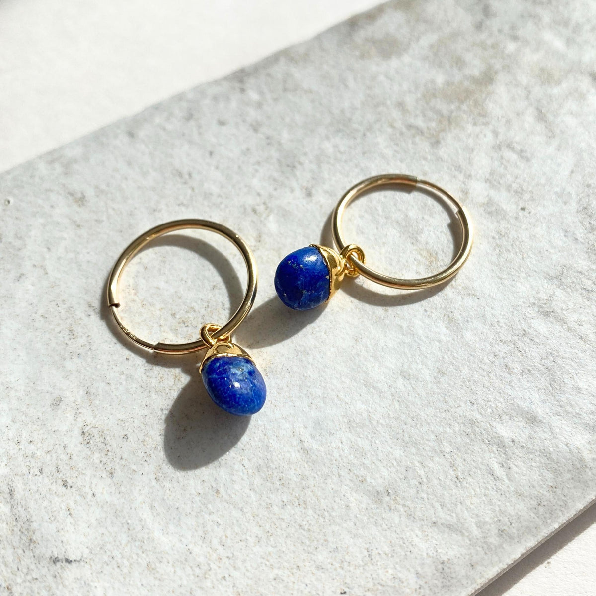 Lapis Lazuli Earrings, Gold, Tiny Tumbled Decadorn
