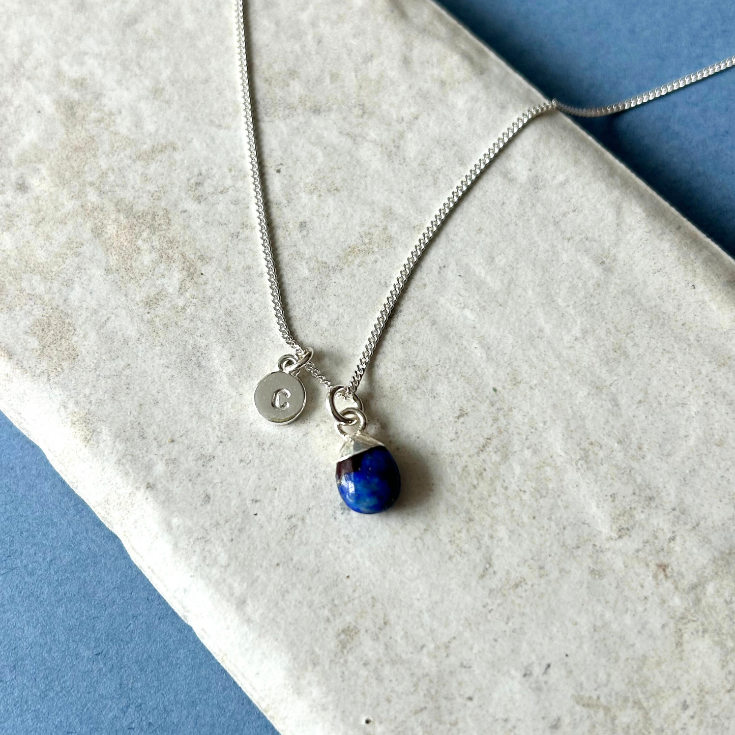 Lapis Lazuli Tiny Tumbled Necklace | Strength (Silver)