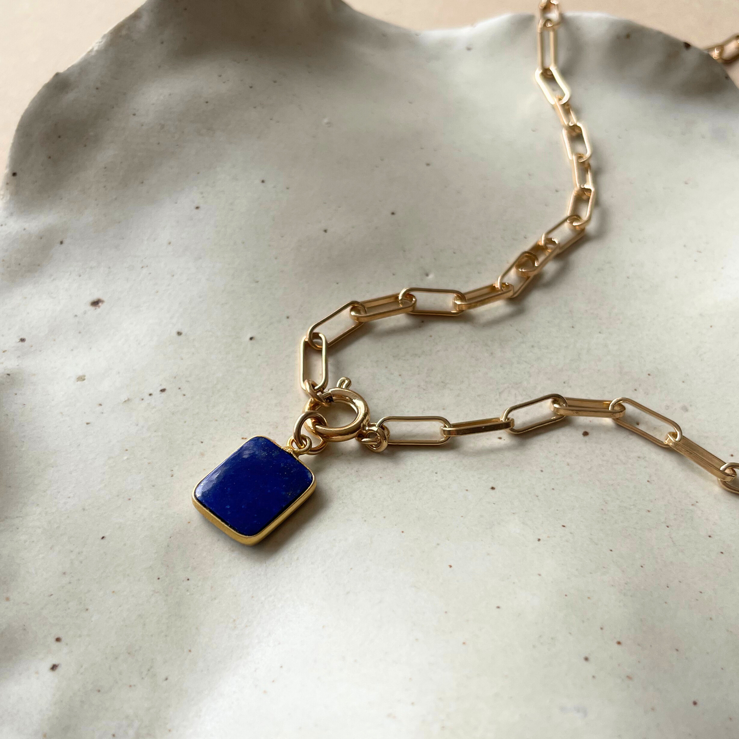 Lapis Lazuli Gem Slice Chunky Chain Necklace | Strength (Gold Plated)