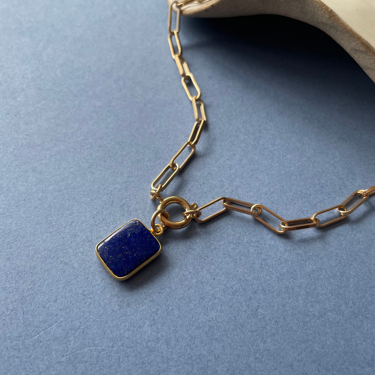 Lapis Lazuli Gem Slice Chunky Chain Necklace | Strength (Gold Plated)