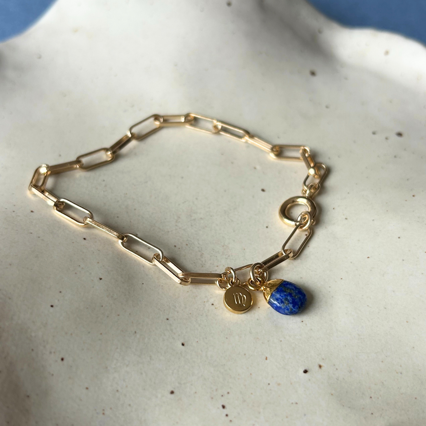 Lapis Lazuli Tiny Tumbled Chunky Chain Bracelet | Strength (Gold Plated)