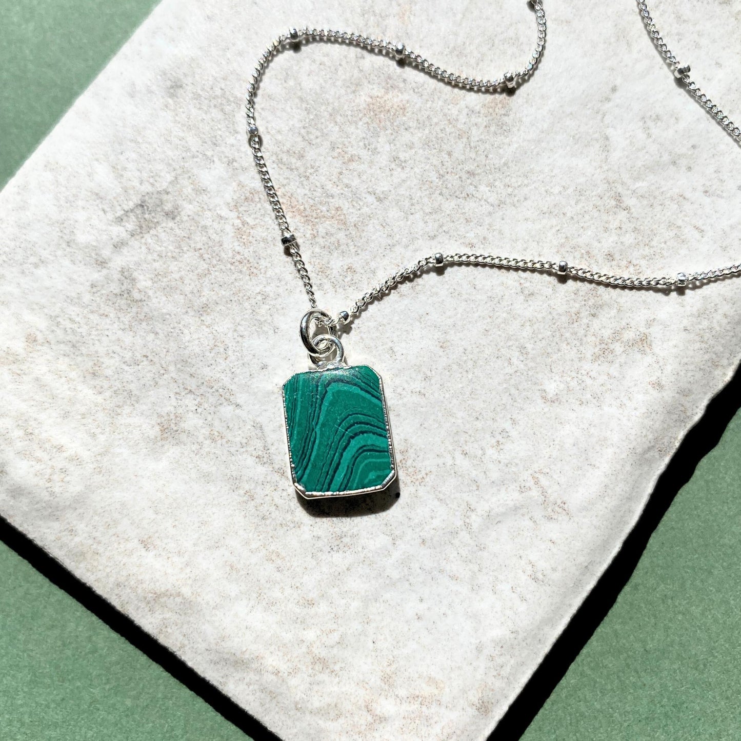 Malachite Gem Slice Necklace | Joy (Silver)