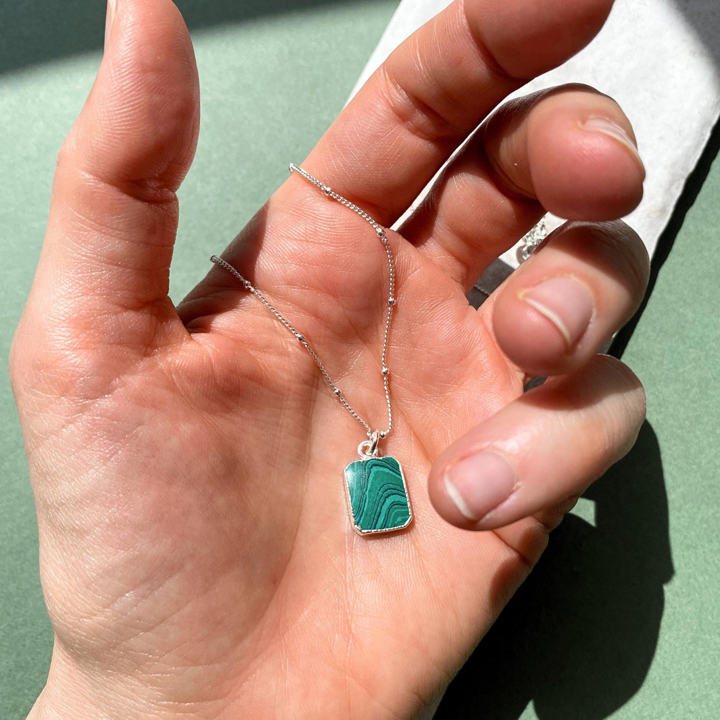 Malachite Gem Slice Necklace | Joy (Silver)