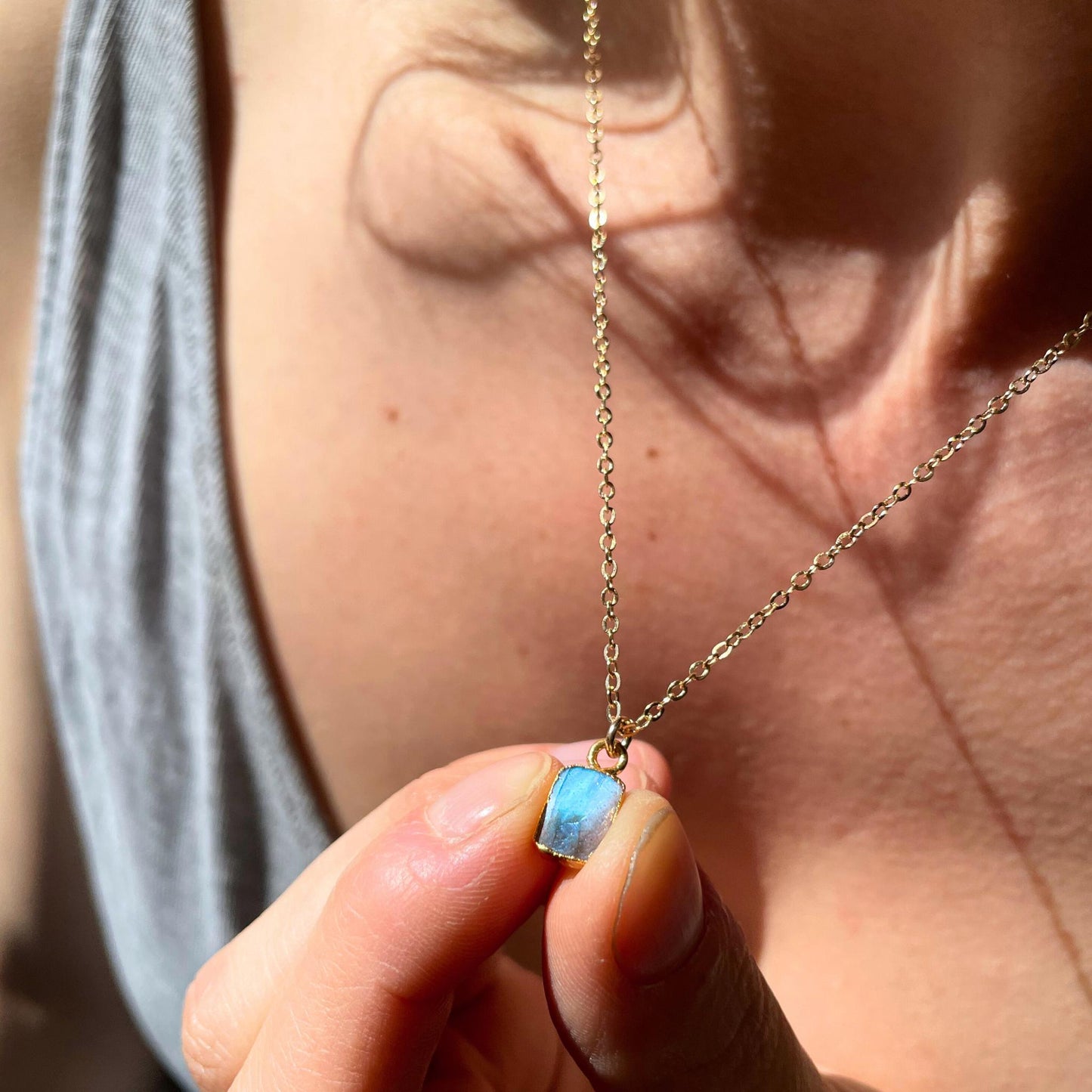 Labradorite Mini Gem Slice Necklace | Adventure (Gold Plated)