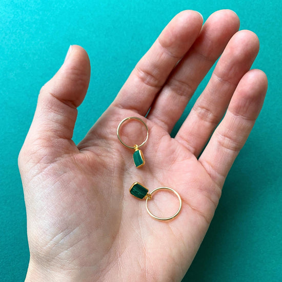 Malachite Mini Gem Slice Hoop Earrings | Joy (Gold Fill)