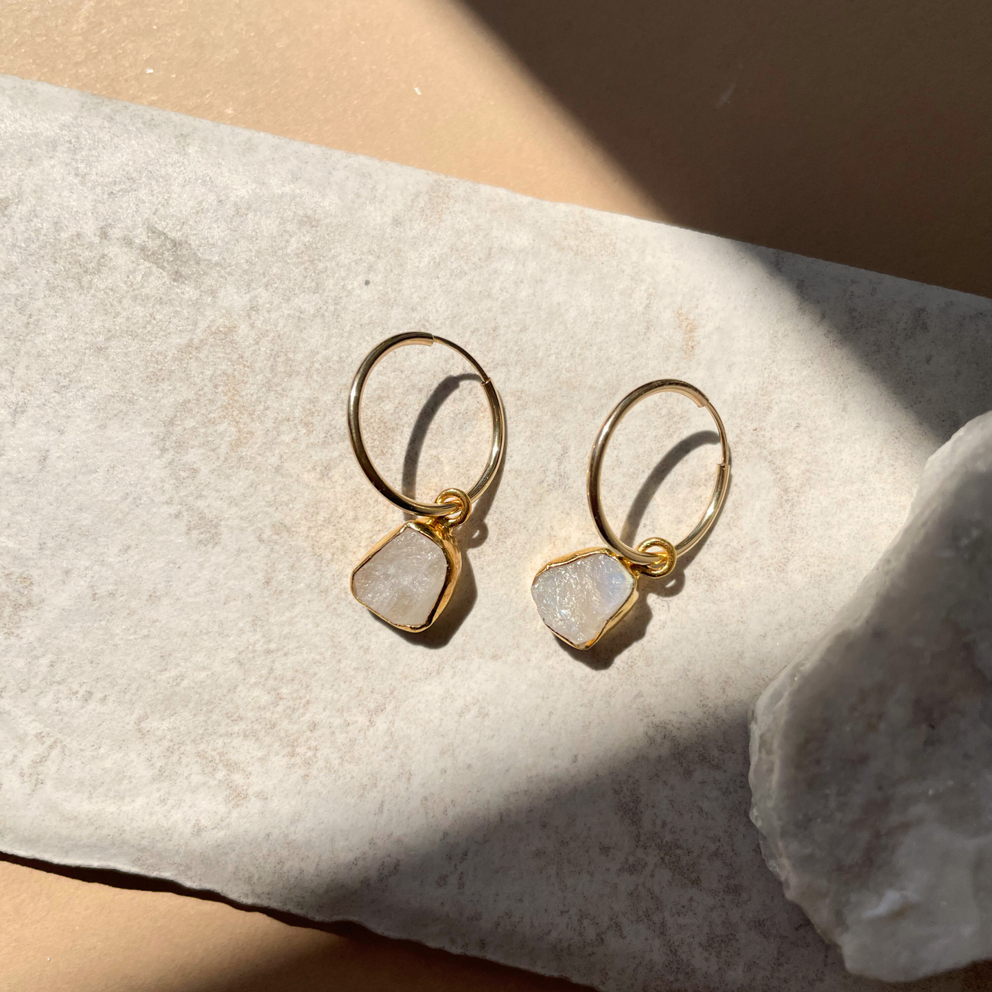 Moonstone Carved Hoop Earrings | Intuition (Gold Fill)