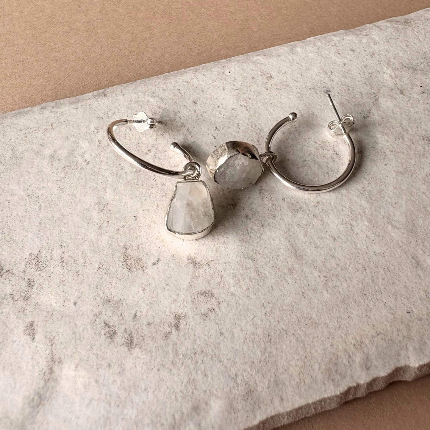 Moonstone Carved Hoop Earrings | Intuition (Sterling Silver)