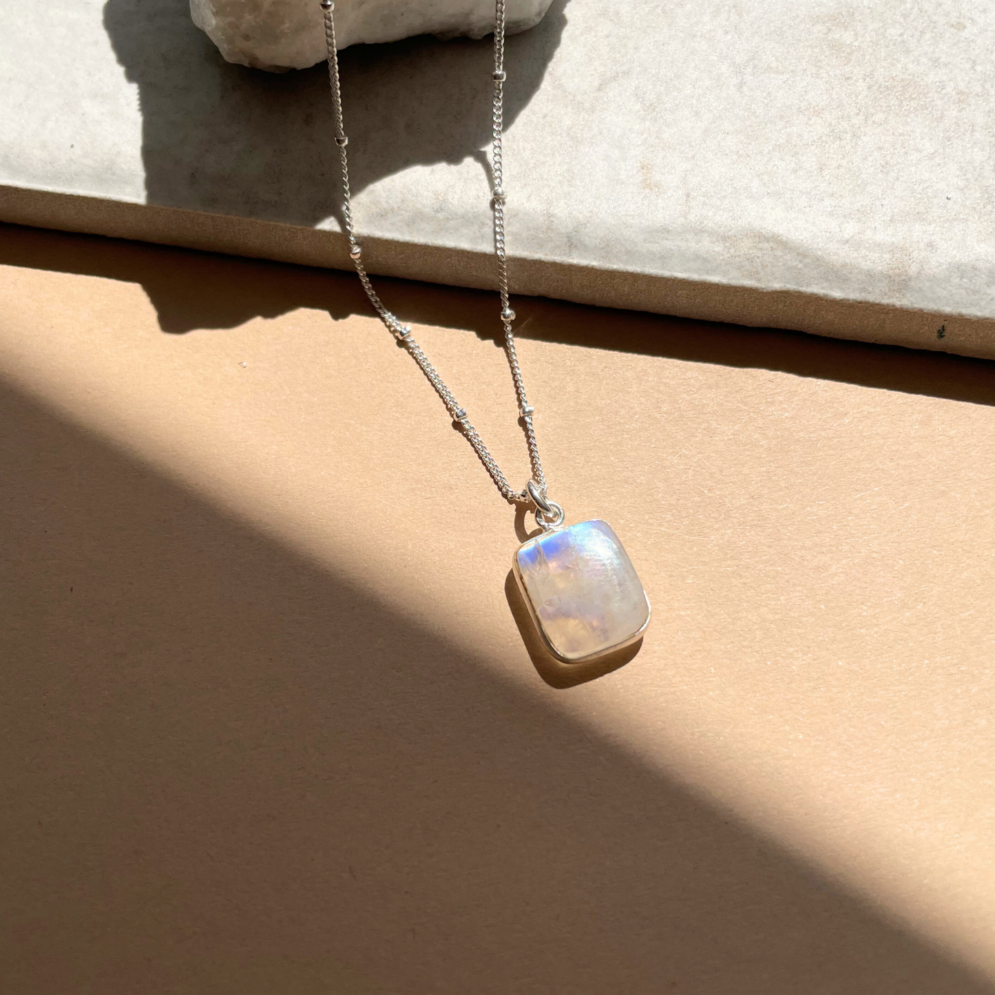 Moonstone Gem Slice Necklace | Intuition (Silver)