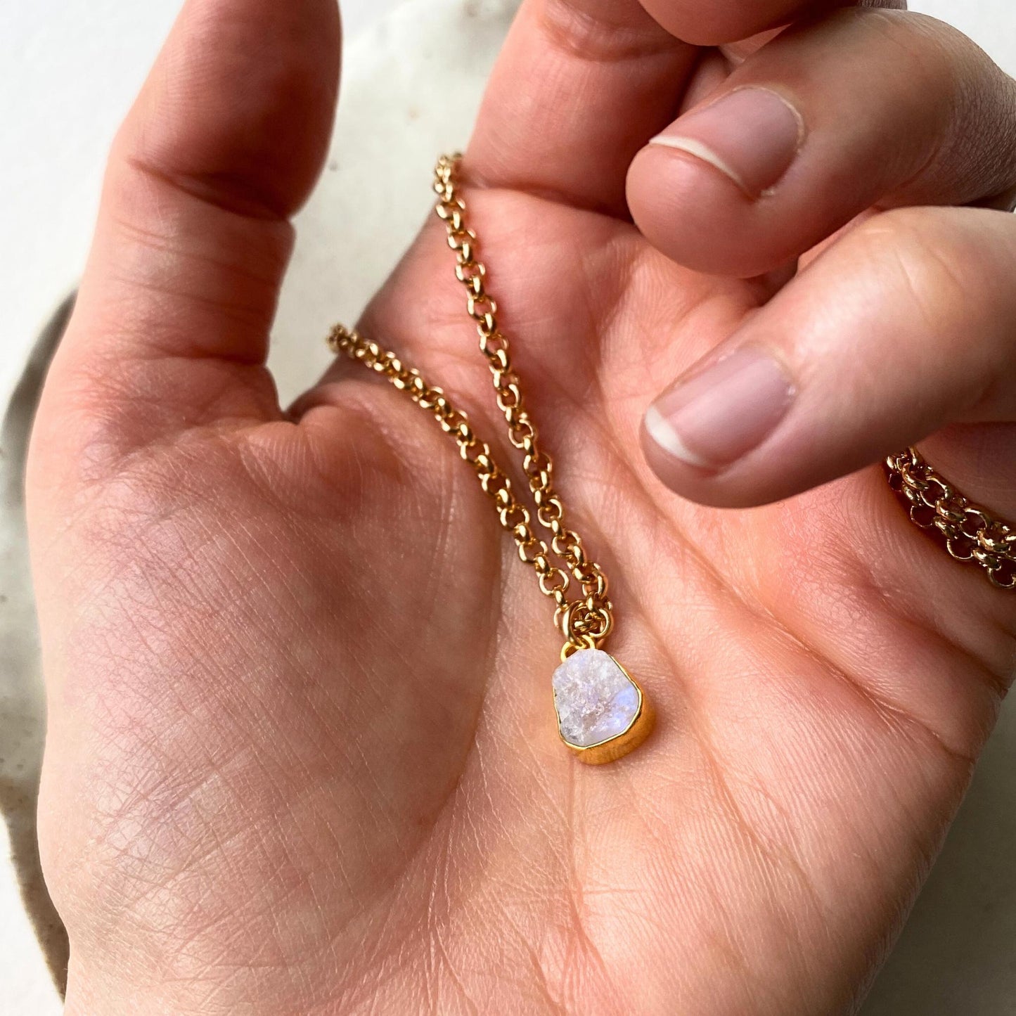 Moonstone Carved Belcher Chain Necklace | Intuition (Gold Plated)