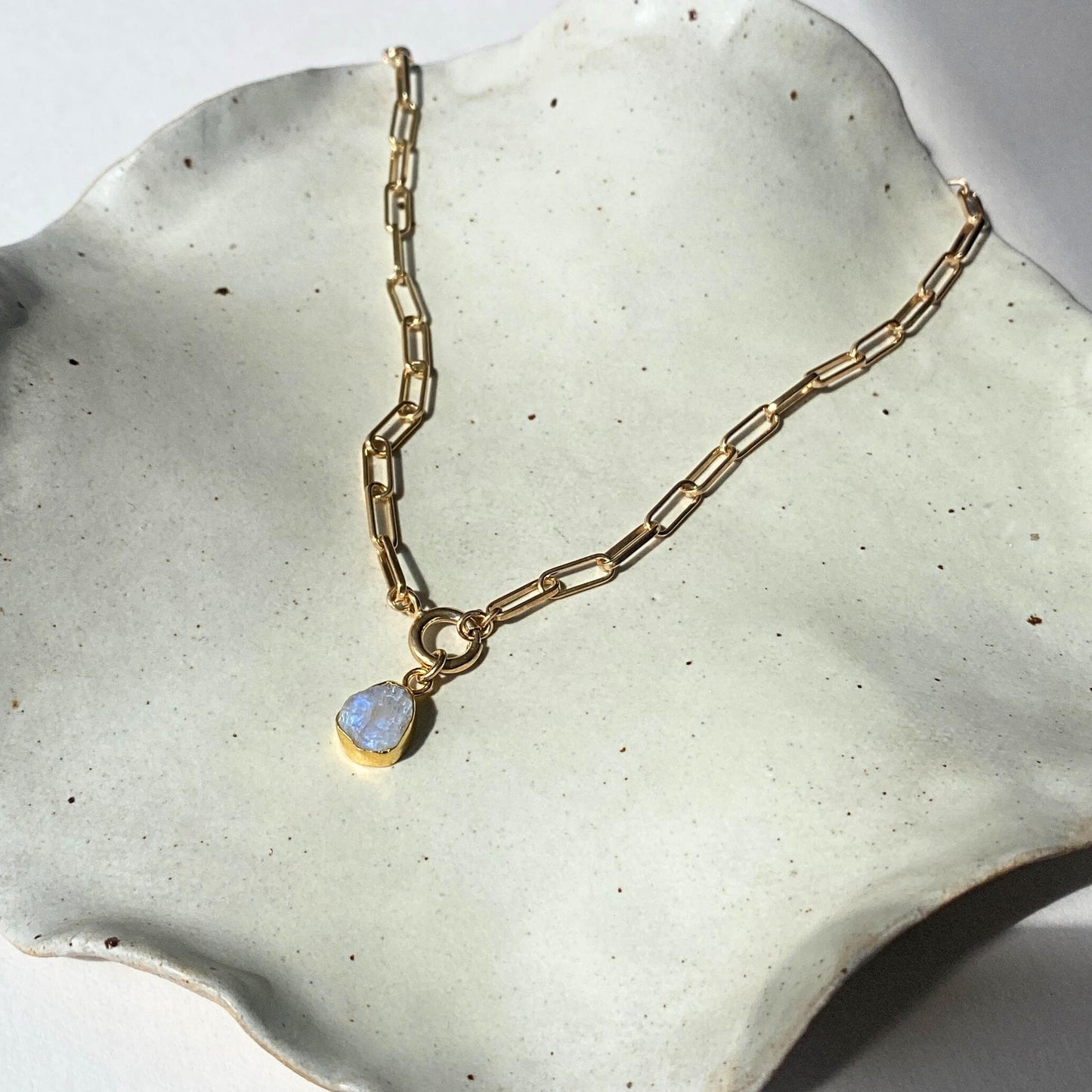 Moonstone Carved Chunky Chain Necklace | Intuition (Gold Plated)