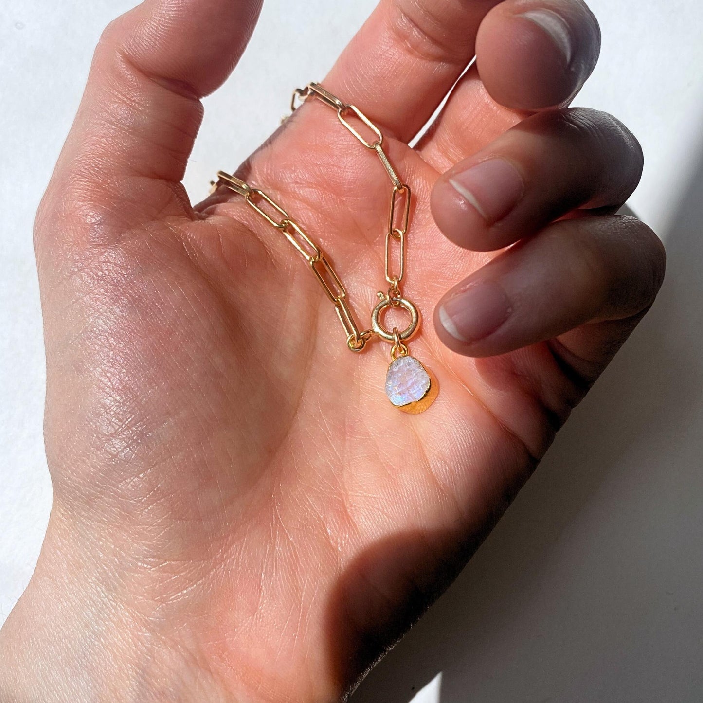 Moonstone Carved Chunky Chain Necklace | Intuition (Gold Plated)