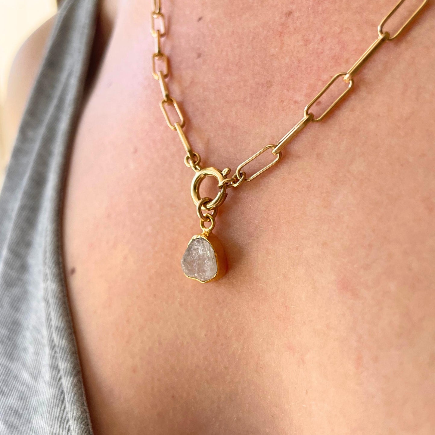 Moonstone Carved Chunky Chain Necklace | Intuition (Gold Plated)