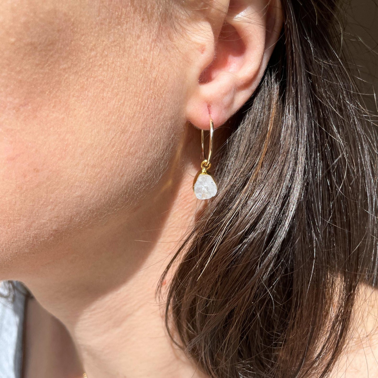Moonstone Carved Hoop Earrings | intuition (Gold Fill)