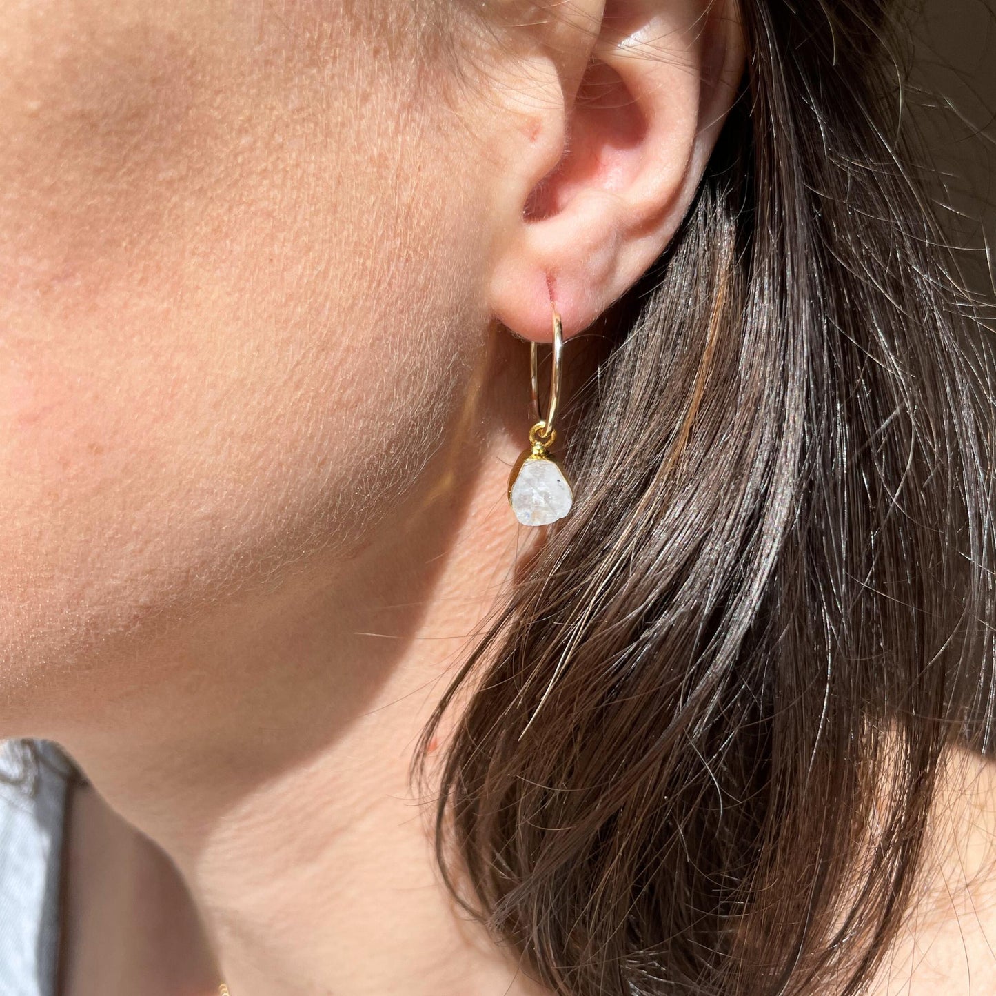 Moonstone Carved Hoop Earrings | Intuition (Gold Fill)