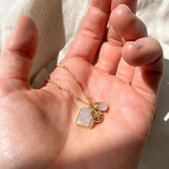 Moonstone Gem Slice Triple Necklace | Intuition (Gold plated)