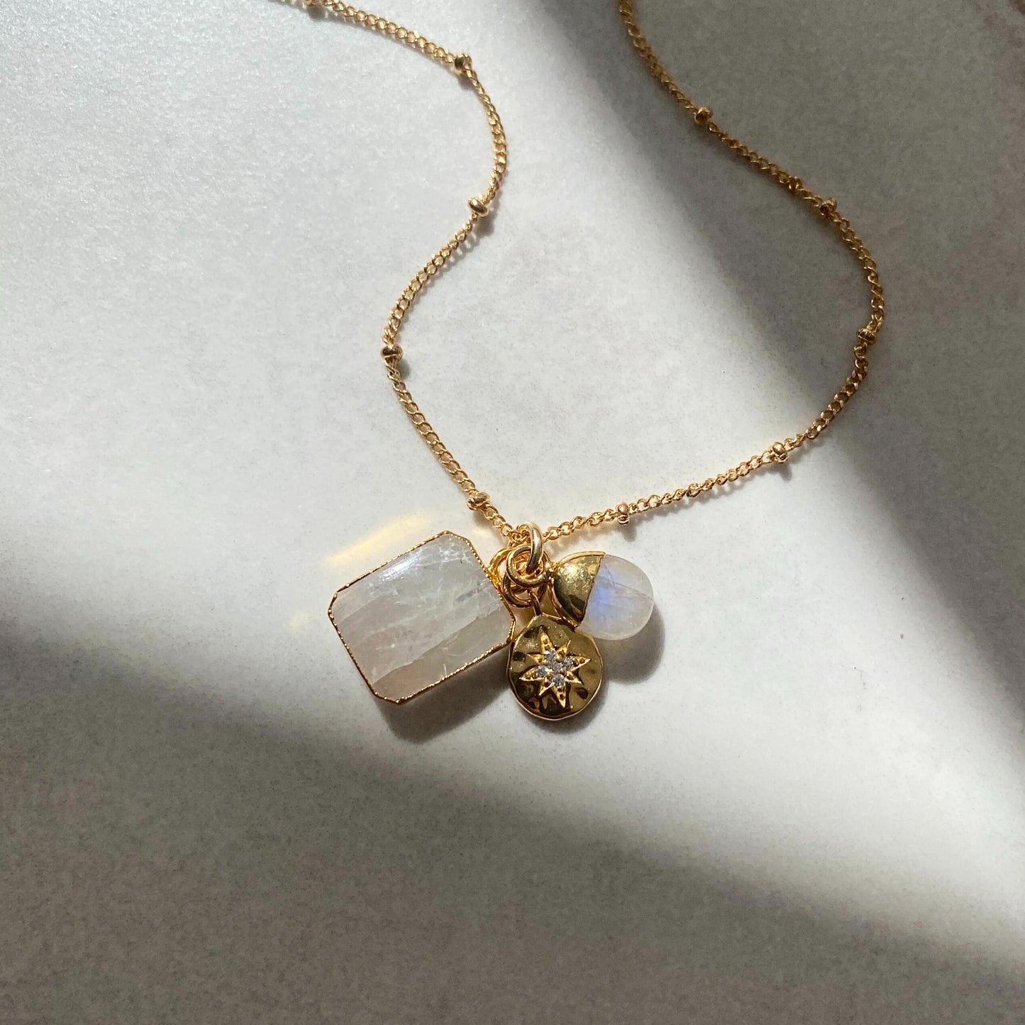 Moonstone Gem Slice Triple Necklace | Intuition (Gold plated)