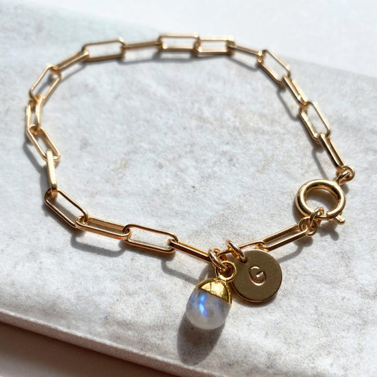Moonstone Tiny Tumbled Chunky Chain Bracelet | Intuition (Gold Plated)