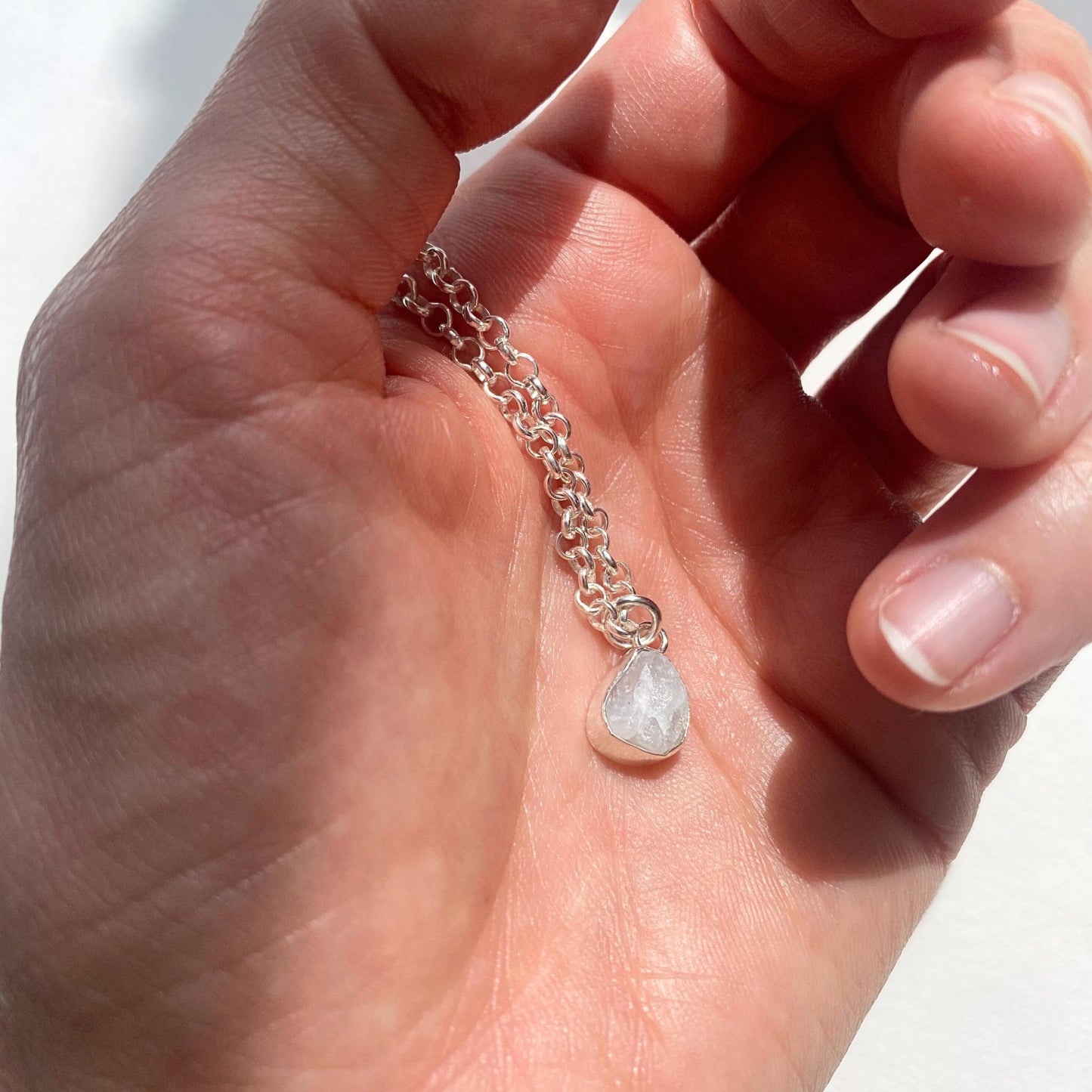 Moonstone Carved Belcher Chain Necklace | Intution (Sterling Silver)