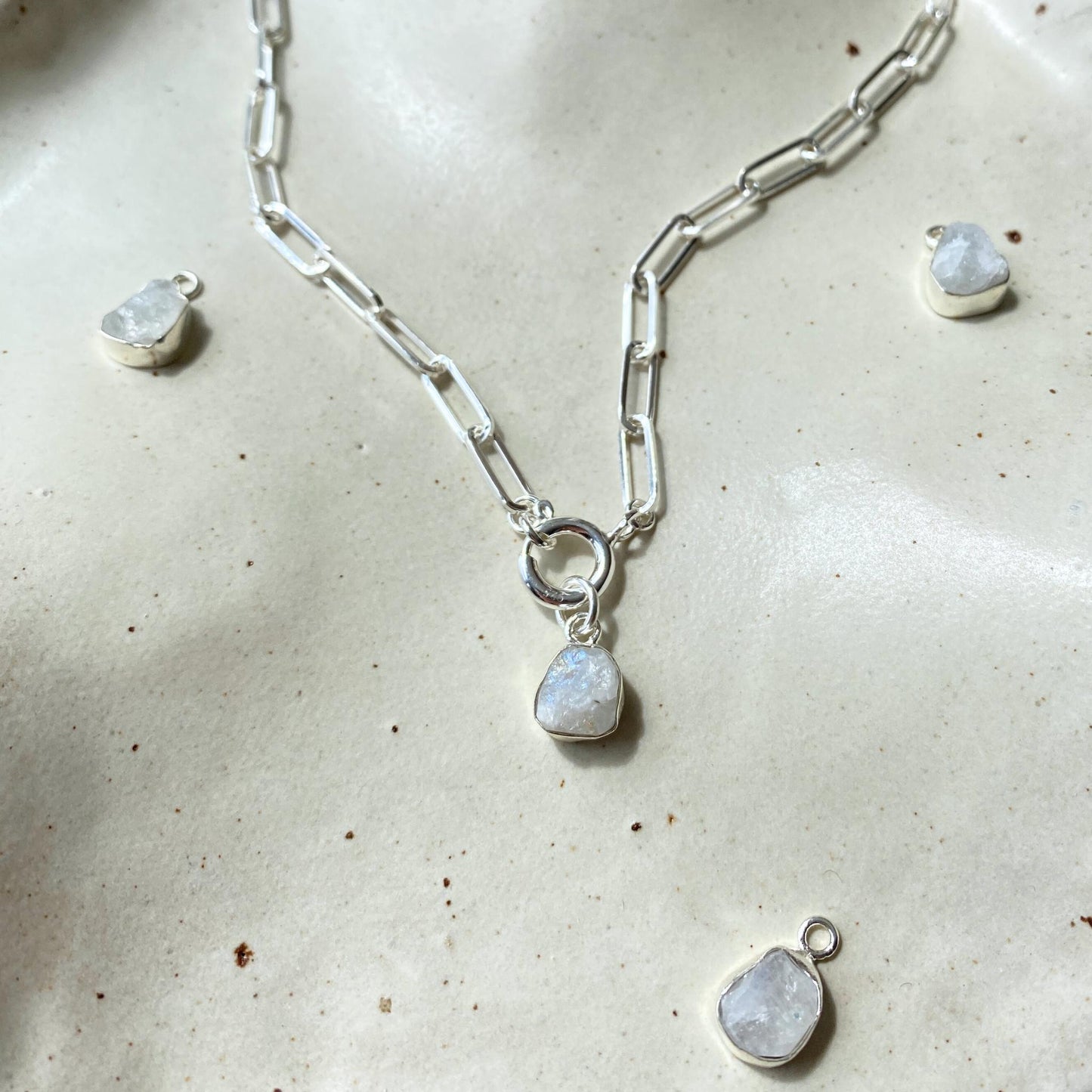 Moonstone Carved Chunky Chain Necklace | Intuition (Sterling Silver)