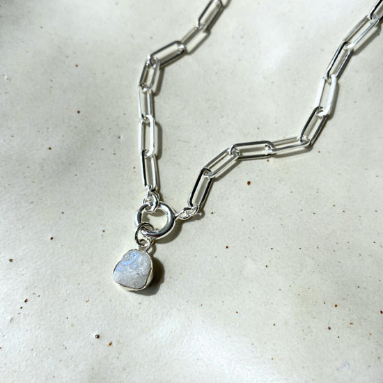 Moonstone Carved Chunky Chain Necklace | Intuition (Sterling Silver)