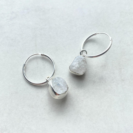 Moonstone Carved Hoop Earrings | Intuition (Sterling Silver)