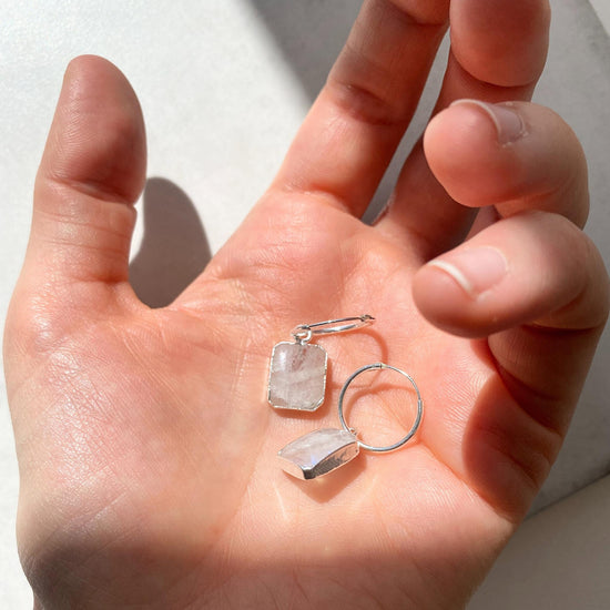 Moonstone Gem Slice Hoop Earrings | Intuition (Silver)